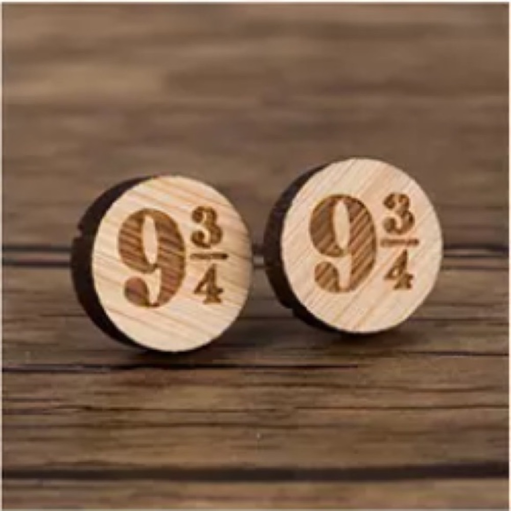 HARRY POTTER 9 3/4 wood earrings - metal posts and backings - NEW